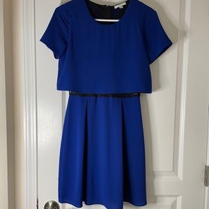 Blue dress black lace under